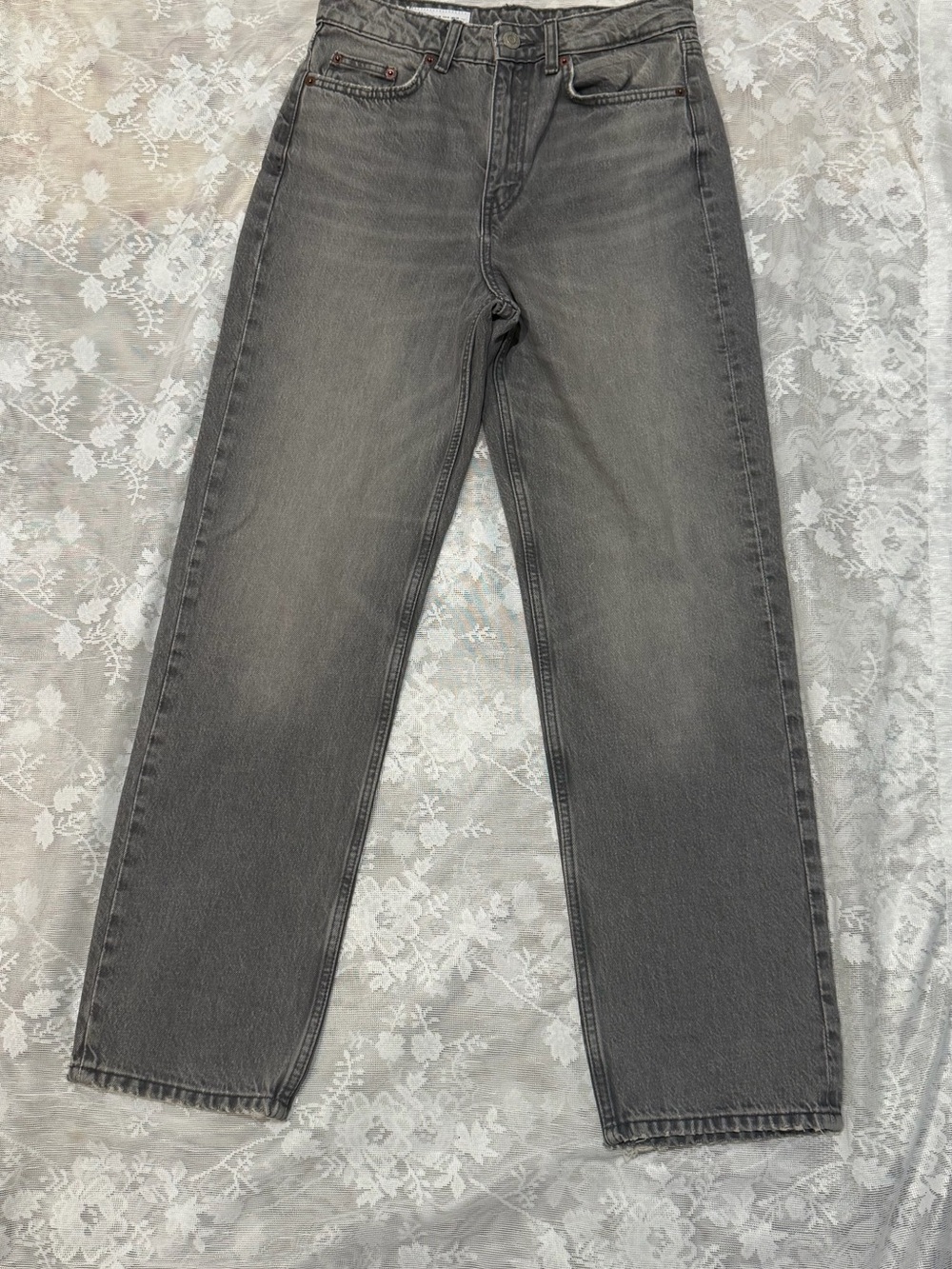 Zara Washed Gray Straight-Leg Jeans